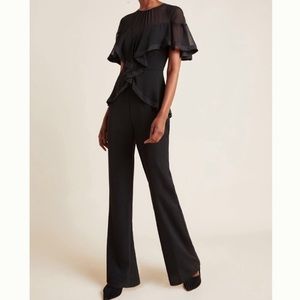 Anthropologie Amaris Black Flutter Sleeves Sheer Jumpsuit XS 0